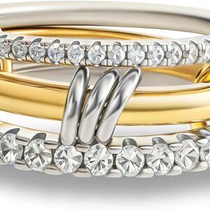Elegant 18k Gold Plated Mixed Metals Stackable Rings Set with Cubic Zirconia for